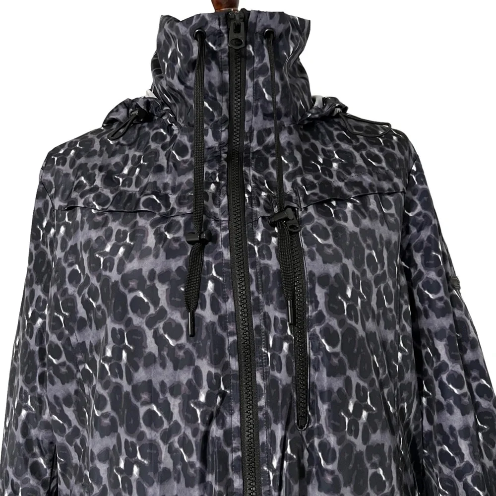 Lucky‎ Brand Mid Thigh Length Rain Jacket Leopard Print Women's